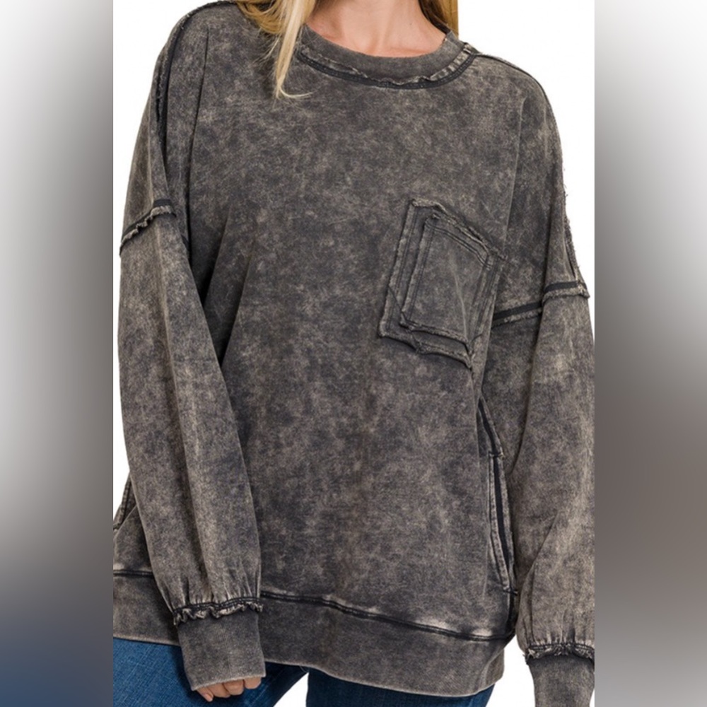Zenana black acid wash sweatshirt